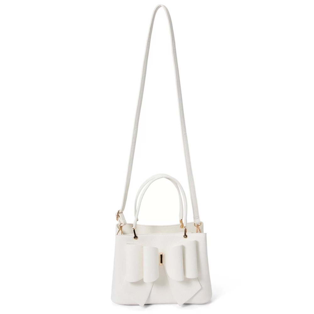 NEW!!! 3D Bow Vegan Leather 3-Way Wear White Satchel, Crossbody, & Shoulder Bag - Picture 4 of 16